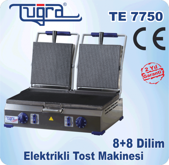Tuğra Te-7750 Çift Baskılı 8+8 Dilim Sanayi Tipi Döküm Elektrikli Tost Makinesi - 7