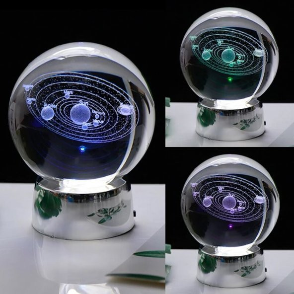 Kristal Cam Küre Samanyolu Renk Değiştiren Led Işıklı Gece Lambası