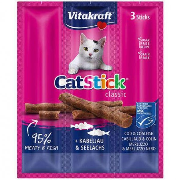 Vitakraft Cat Stick Classic Morina Balıklı Kedi Ödülü 3x6 gr