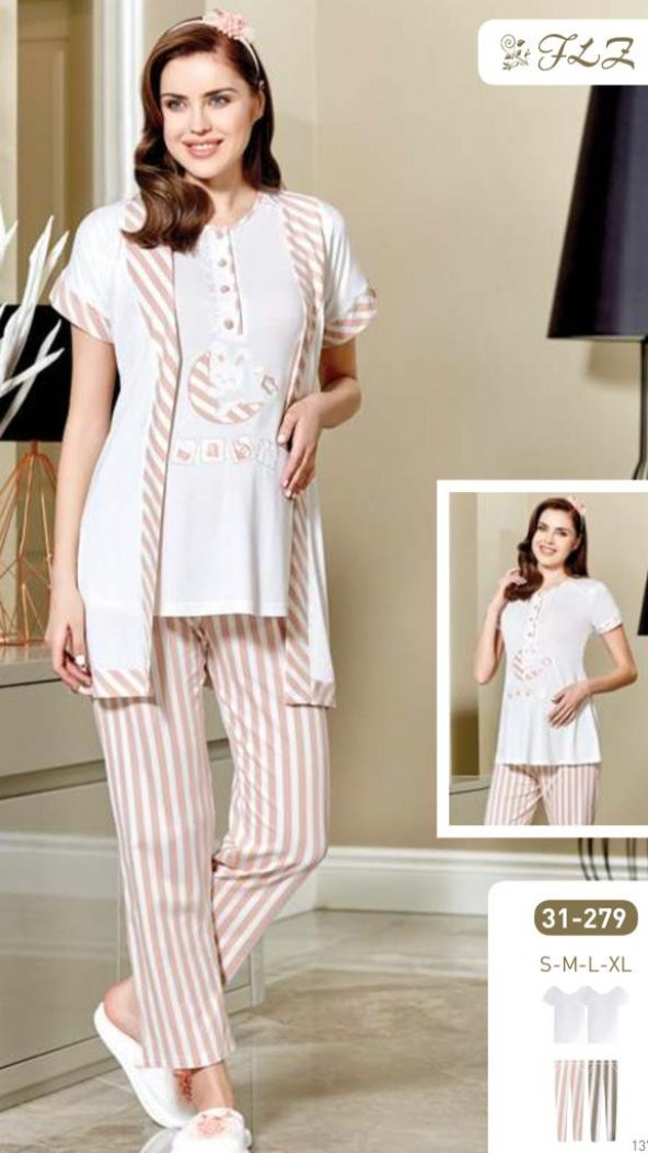 FLZ 31-279 HAMİLE LOHUSA YENİ SEZON SPOR 3 LÜ PİJAMA SABAHLIK TA - 2