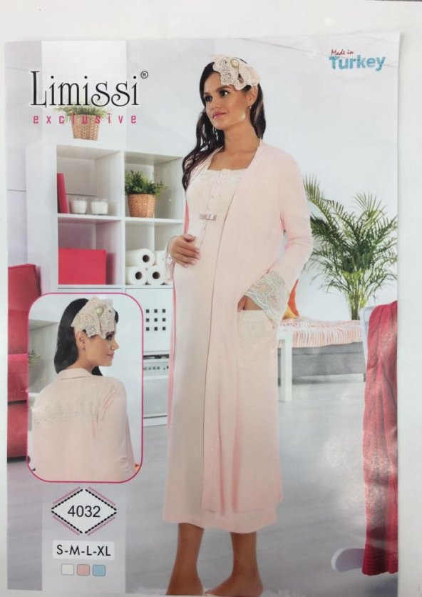 LİMİSSİ 6002 HAMİLE LOHUSA UZUN KOL İNCİ DANTELLİ HAMİLE GECELİK - 3