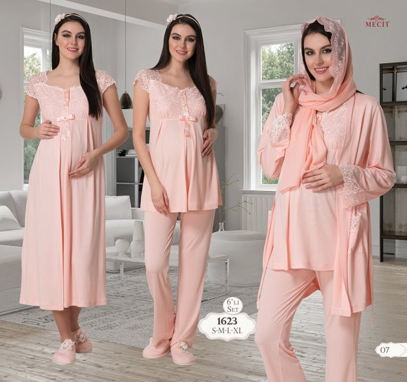 MECİT 1623 HAMİLE LOHUSA PİJAMA GECELİK 7 Lİ SET - 2