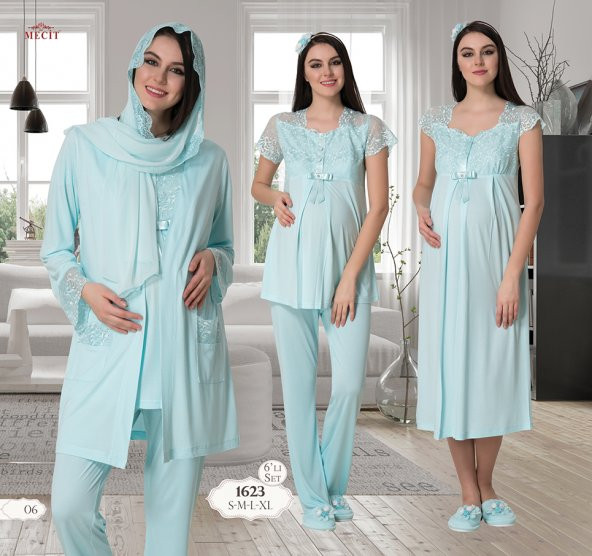 MECİT 1623 HAMİLE LOHUSA PİJAMA GECELİK 7 Lİ SET - 3