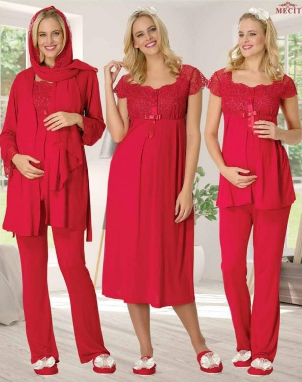 MECİT 1623 HAMİLE LOHUSA PİJAMA GECELİK 7 Lİ SET - 4