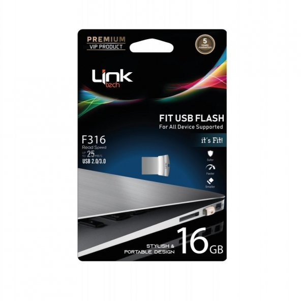 LinkTech 16GB USB Bellek 2.0 Metal  F316 Fit Premium 25Mb/s