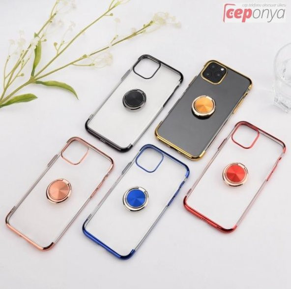 Galaxy A51 Yüzüklü Standlı Köşeleri Renkli Şeffaf Kılıf - Resim 2