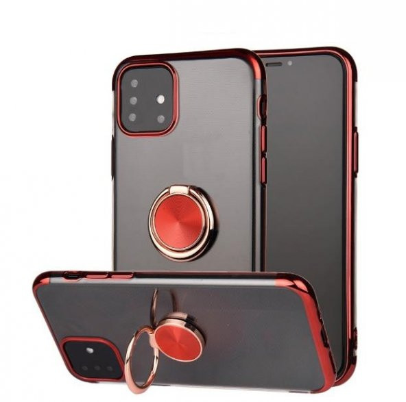 Galaxy A51 Yüzüklü Standlı Köşeleri Renkli Şeffaf Kılıf - Resim 6