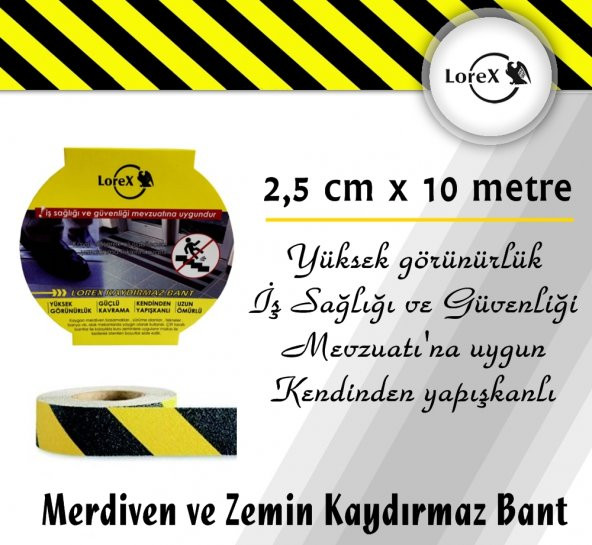 Lorex Sarı Siyah Merdiven ve Zemin Kaydırmaz Bant (25 mm x 10 metre)