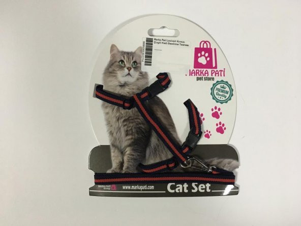 Marka Pati Lacivert Kırmızı Çizgili Kedi Gezdirme Tasması