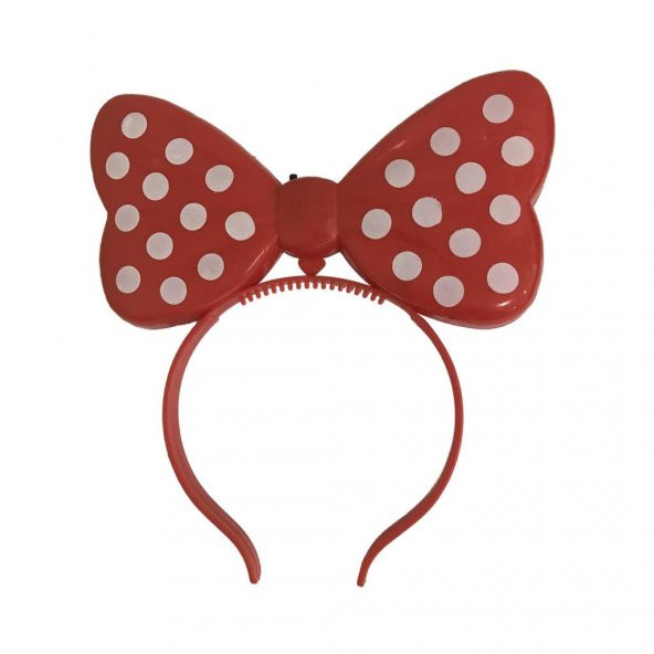 1 Adet Minnie Mouse Beyaz Benekli Kurdele Şeklinde Kırmızı Tacı