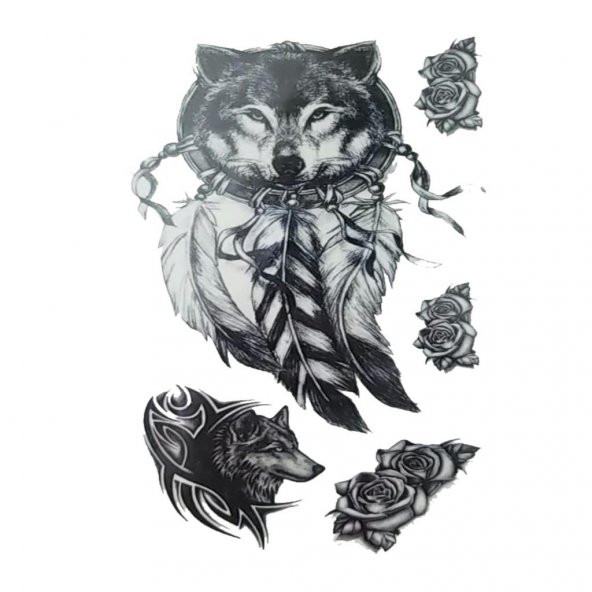Kurt Geçici Dövme Seti, Sticker Kurt Başı Tattoo Modelleri - 1