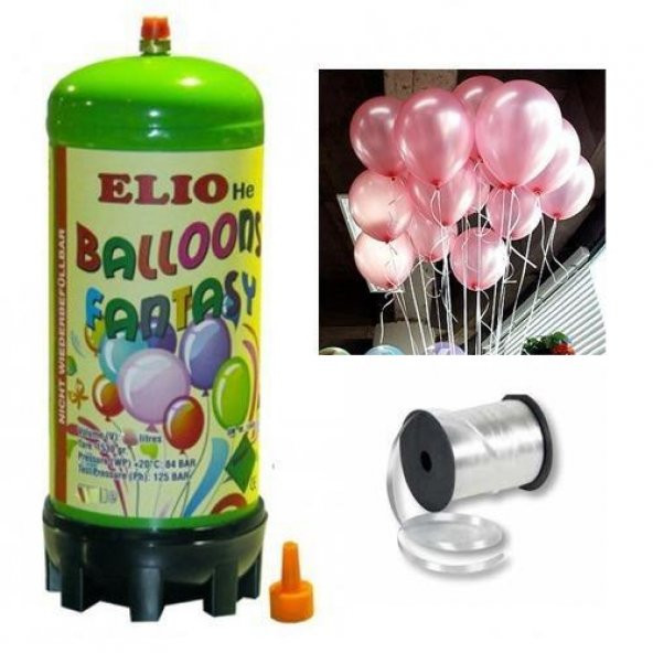 Helyum Gazı Tüp+20 Adet Metalik Pembe Uçan Balon+İpi