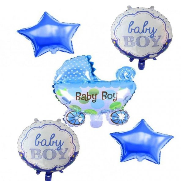 5li Mavi Bebek Baby Shower Temalı Folyo Balon Helyumla Uçan