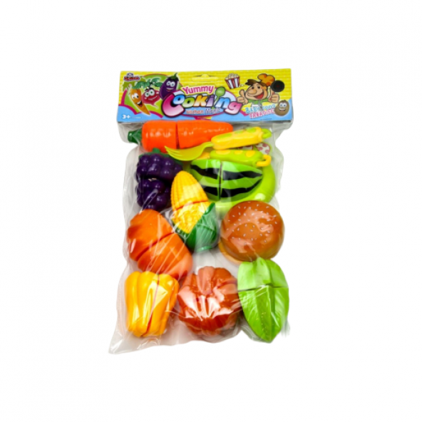Sebze Meyve Kesme Oyun Seti 12 Parça (7 Adet Meyve - Sebze, Ekmek, Hamburger, Çatal, Bıçak Ve Tahta) - 2