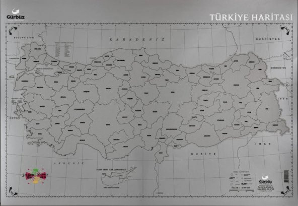 Kazınabilir Türkiye Haritası 70x100 cm Kazımalı Siyasi Harita Büyük Boy