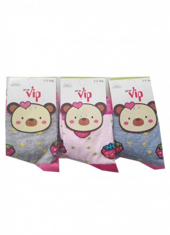 Lababy Renkli Desenli Kız Bebek Soket Çorap 3 lü Paket