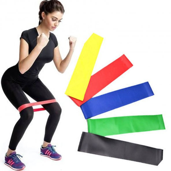Aerobik Band 5 Renk Seçenekli Pilates Plates Yoga Fitness Squat Çalışma Lastiği Egzersiz Bandı