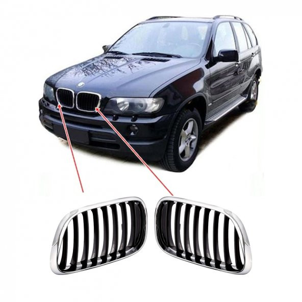 Bmw X5 E53 Panjur Böbrek Takımı Krom/Siyah 98-03 OEM: 51138402645