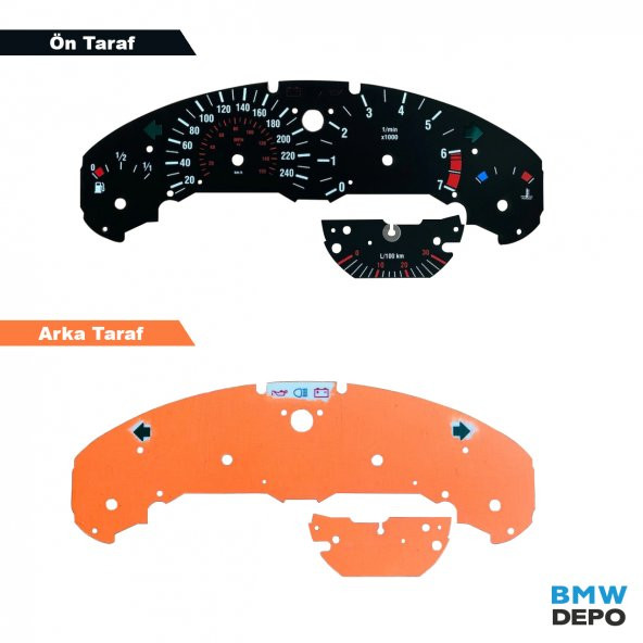 BMW E36 240 KMH SİYAH GÖSTERGE KADRAN ZEMİN KAĞIDI SETİ - 1
