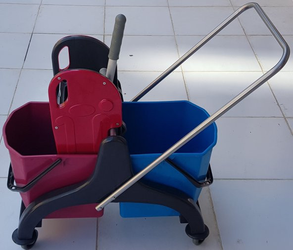 PLASTİK ÇİFT KOVALI PLASTİK PRESLİ TEMİZLİK SETİ TEKERLEKLİ - 2