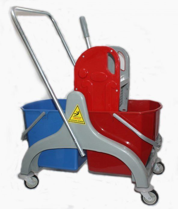 PLASTİK ÇİFT KOVALI PLASTİK PRESLİ TEMİZLİK SETİ TEKERLEKLİ - 6