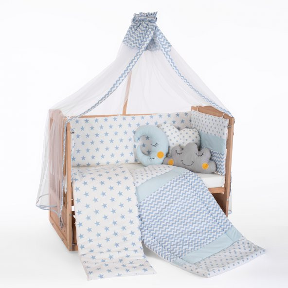 Carino Organik Boyasız 60X120 Mavi Yıldızlı Anne Yanı Beşik - 2