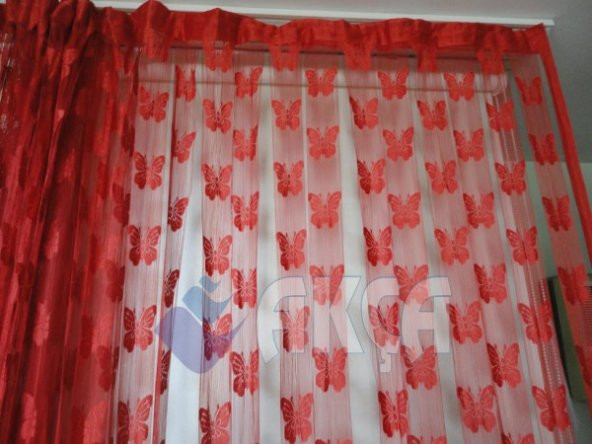 İP PERDE KELEBEK MODEL HAZIR DİKİLMİŞ DÜĞMELİ FONLUK PERDE - 6