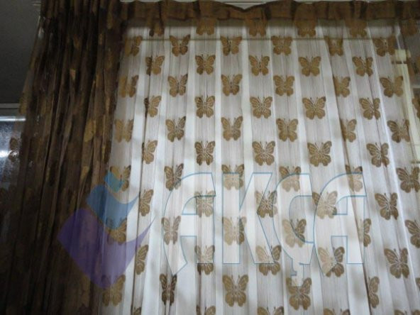 İP PERDE KELEBEK MODEL HAZIR DİKİLMİŞ DÜĞMELİ FONLUK PERDE - 9