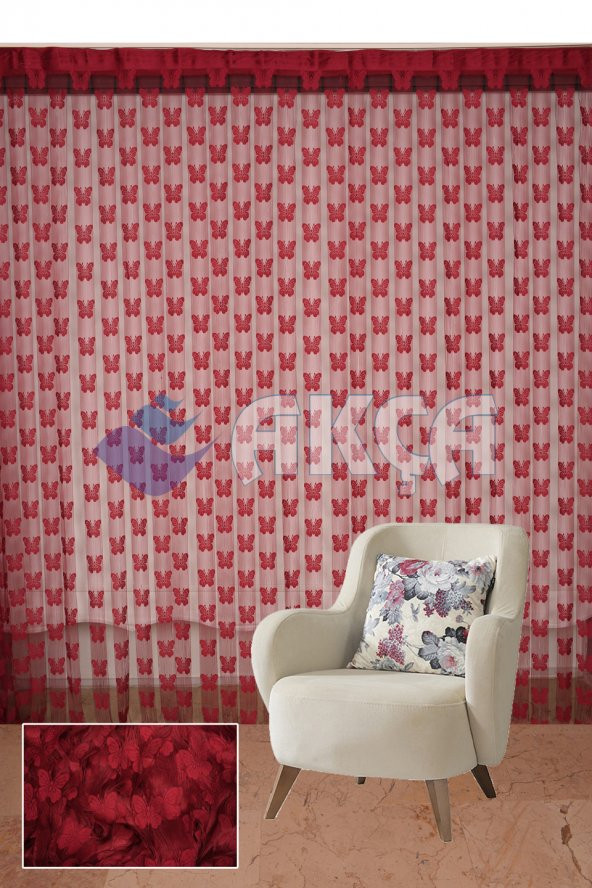 İP PERDE KELEBEK MODEL HAZIR DİKİLMİŞ DÜĞMELİ FONLUK PERDE - 12