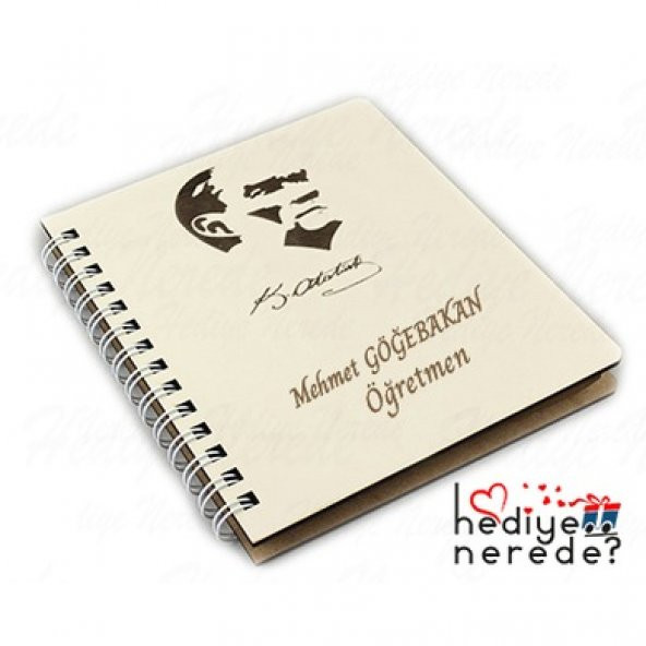 Defter Ahşap Kişiye Özel İsimli Atatürk İşlemeli Defter 2 Model