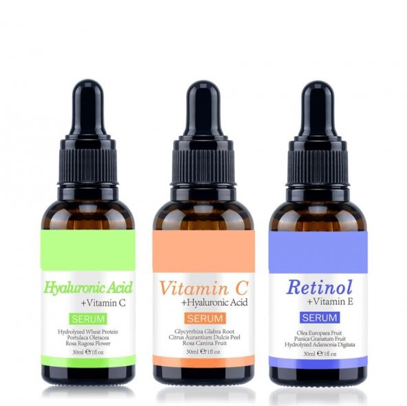 PURE 3'lü Serum Set - Hyaluronic Acid + Retinol + Vitamin C - 1