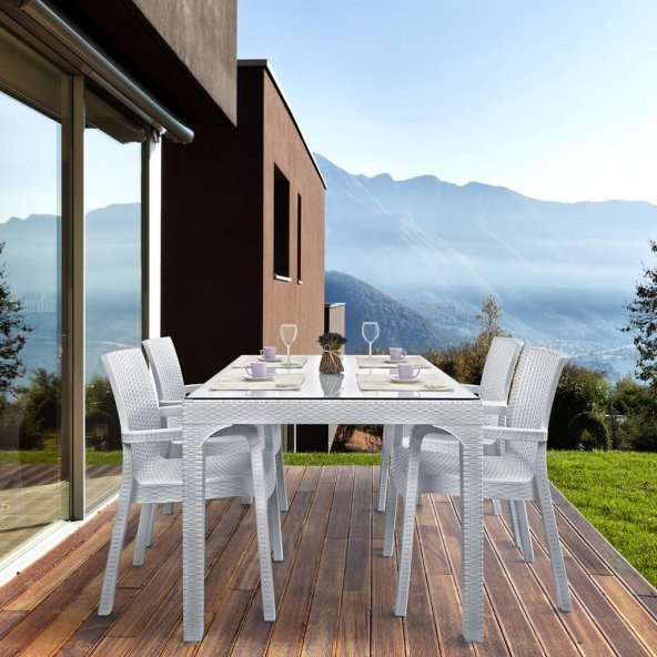 Holiday Markiz Rattan Camlı Bahçe Balkon Masa Takımı 6 Sandalyeli - 3