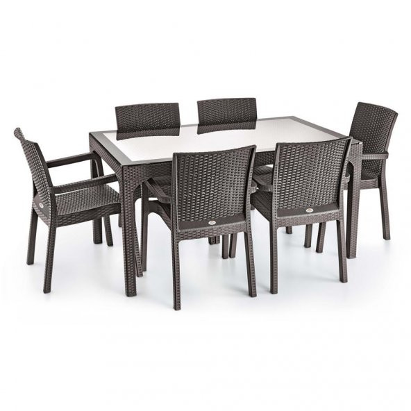 Holiday Markiz Rattan Camlı Bahçe Balkon Masa Takımı 6 Sandalyeli - 8