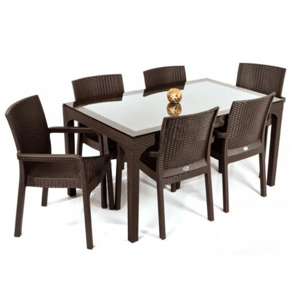 Holiday Markiz Rattan Camlı Bahçe Balkon Masa Takımı 6 Sandalyeli - 11