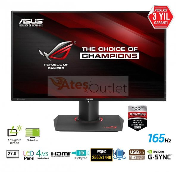 27 ASUS PG279Q Gaming, 2K, IPS, G-sync 4ms, 165hz 3YIL (OUTLET)