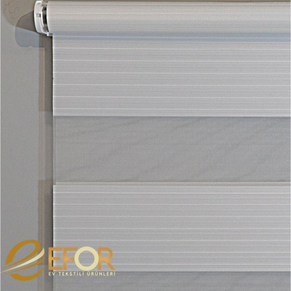 Ekru Rengi Geniş Pileli Polyester Zebra Perde - 2