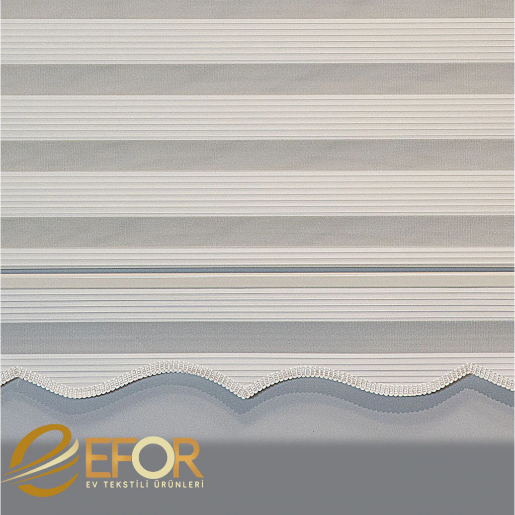 Ekru Rengi Geniş Pileli Polyester Zebra Perde - 5