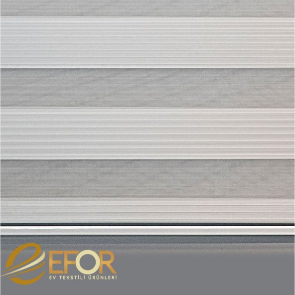 Ekru Rengi Geniş Pileli Polyester Zebra Perde - 6