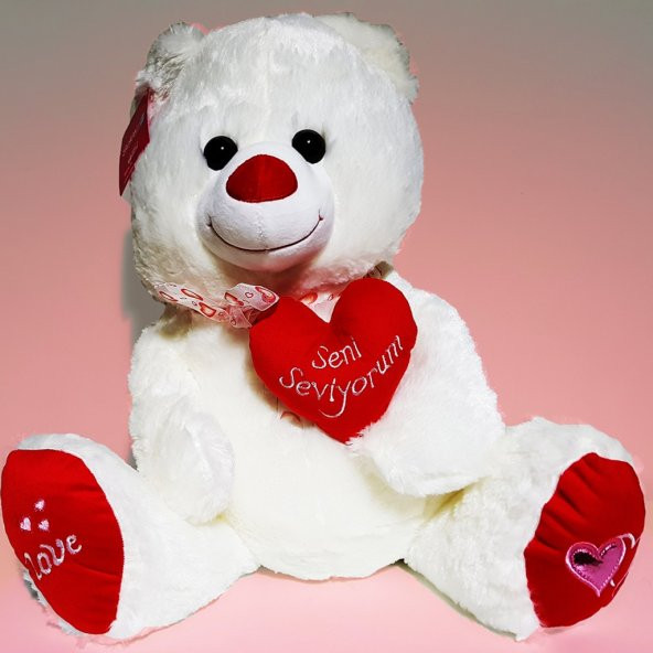 Peluş Ayıcık 3 Renk Kalpli 50 CM Ayıcık Sevgiliye Hediye - 3