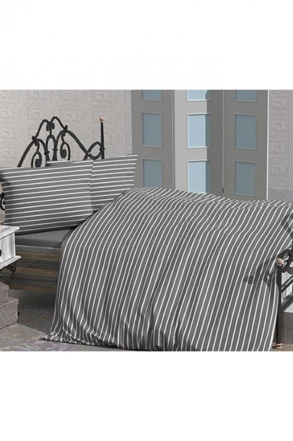 Çeyiz Diyarı Stripe Çift Kişilik Nevresim Takımı Gri - 2