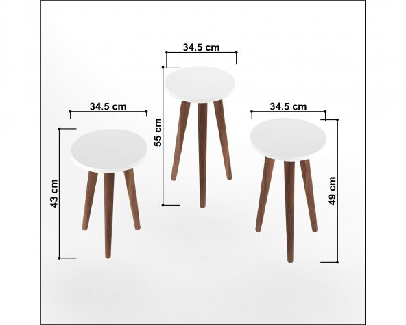 Onelineavm/Zigon Sehpa/Ahşap Sehpa/Yuvarlak Sehpa/Üçlü Zigon Sehpa - 7