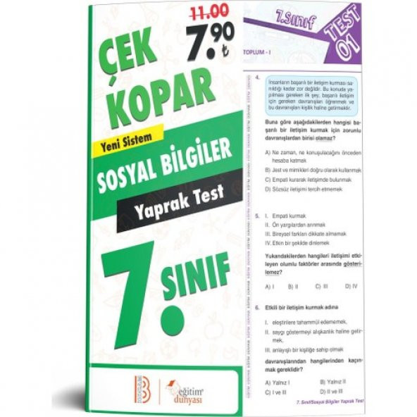 Eğitim Dünyası & Benim Hocam Yayınları - 7. Sınıf Sosyal Bilgiler Çek Kopar Yaprak Test - 2