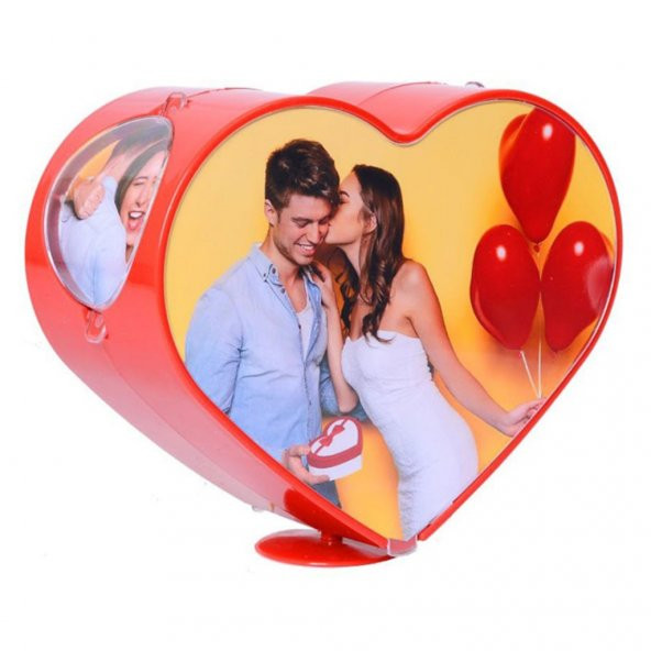 Kişiye Özel Fotoğraflı Dönen Kalp Şeklinde Büyük Masaüstü Çerçeve - Resim 2