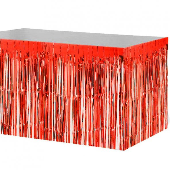 Metalik Folyo Kırmızı Püskül Masa Eteği 75x400 Cm - 2