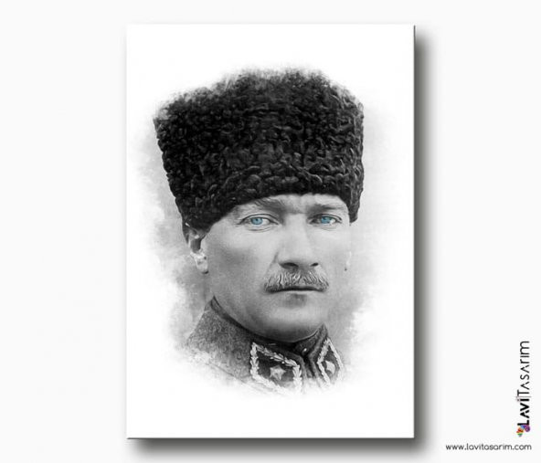 Mavi Gözlü Atatürk Kanvas Tablo- Siyah Beyaz Atatürk Resmi