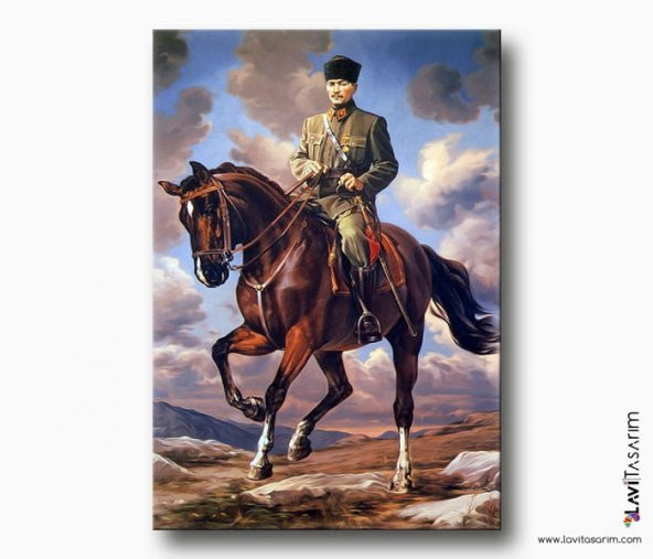 Atatürk At Üstünde Kanvas Tablo- Askeri Üniformalı Atatürk Resmi