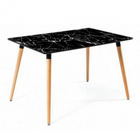Eames Masa Siyah Mermer Desenli Ahşap 80x120