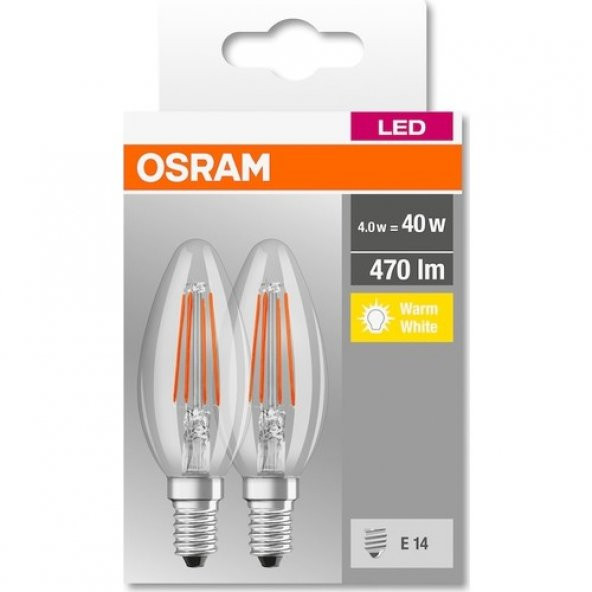 Osram Led Filament Ampul 4W Sarı Işık İnce Duy İkili Paket