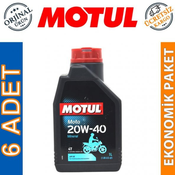 Motul Moto 4T 20W-40 1 Lt 4 Zamanlı Mineral Motosiklet Yağı (6 Adet)