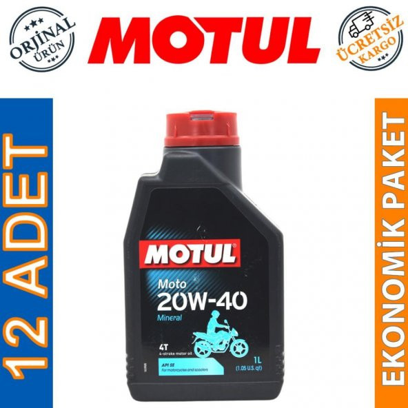 Motul Moto 4T 20W-40 1 Lt 4 Zamanlı Mineral Motosiklet Yağı (12 Adet)
